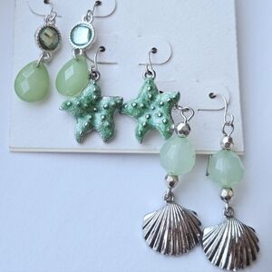 Croft & Barrow Green Silver Nautical Mermaidcore Beach Life Earrings Set NWT